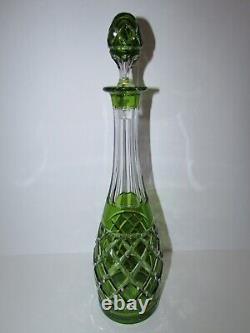Vintage Val St Lambert Green Cut to Clear Crystal Decanter 1111