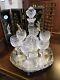 Vintage Waterford Clear Cut Glass Liquor Decanter With Stopper And Six Glasses