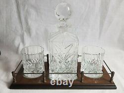 Vintage Wooden Gallery Decanter Stand With Crystal Decanter And 2 Glasses
