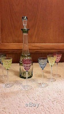 Vintage cut crystal decanter with glasses