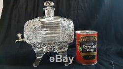 Vintage cut crystal glass spirit barrel decanter on glass stand