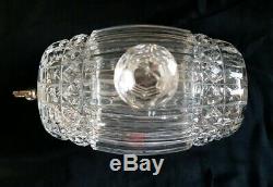 Vintage cut crystal glass spirit barrel decanter on glass stand