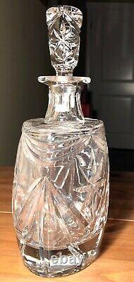 Vintage heavy cut clear 24% lead crystal glass decanter carafe poland polish