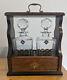 Vintage Lockable Oak Tantalus With Key And Two Edinburgh Crystal Decanters Whi