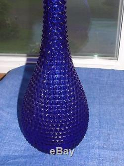 Vintage mid-century art glass Genie bottle decanter Italy diamond cut cobalt