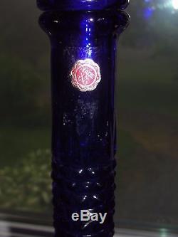 Vintage mid-century art glass Genie bottle decanter Italy diamond cut cobalt