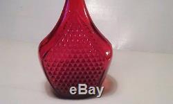 Vintage mid century art glass genie bottle decanter Italy diamond cut glass red