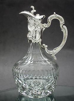 Vintage silver plate repousse crystal decanter pitcher wine claret jug/ewer