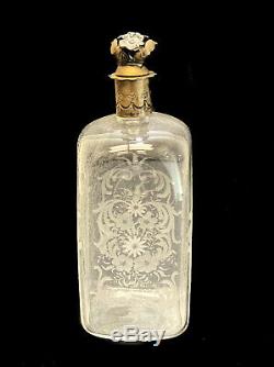 Vitali Bruno Italian 800 Silver Mounted Cut Glass Etched Liquor Decanter Bottle