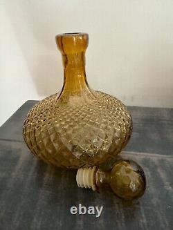 Vntg Diamond Pattern Amber Glass Decanter Italy Decanter/Barware