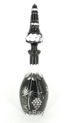 Vtg. Bohemian Art Cut Glass Grapes 15 Tall Deep Red Black Decanter 7.5 Stopper