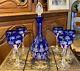 Vtg. Bohemian Cut To Clear Cobalt Blue Crystal Decanter With6 Wine Glasses