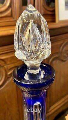 Vtg. Bohemian Cut to Clear Cobalt Blue Crystal Decanter with6 Wine Glasses