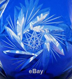 Vtg. Bohemian Czech Art Glass Cobalt Blue Cut To Clear 15t Decanter with Stopper