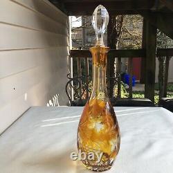 Vtg Bohemian Czech Cut To Clear Yellow Decanter Stunning Buyer Will Be Pleased