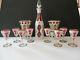 Vtg Bohemian Czech White Cut To Cranberry Decanter Setwith8 Cordials And 2 Goblets