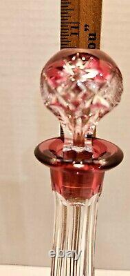 Vtg Bohemian Ruby Red Cut Crystal Glass Decanter With Six Stem Goblets