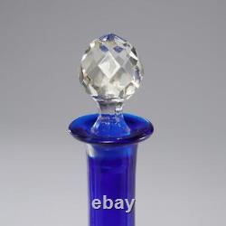 Vtg Cobalt Blue Ombre Glass Wine Whisky Decanter Bottle Cut Crystal Stopper 12h