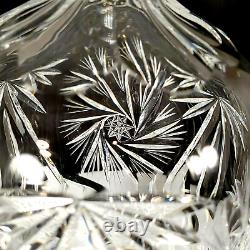 Vtg Cut Crystal Decanter with Pinwheel Hobstar Thumbprint Pattern Fluted Stopper