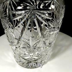 Vtg Cut Crystal Decanter with Pinwheel Hobstar Thumbprint Pattern Fluted Stopper