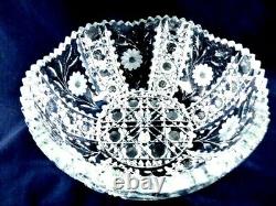 Vtg Deep Cut Crystal Clear Scalloped Edge Etched Flower Bowl
