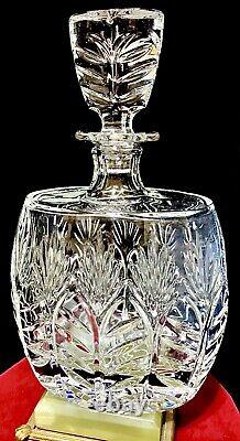 Vtg Heavy Cut Clear 24% Lead Crystal Decanter & Stopper Poland Exceptional