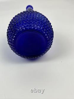 Vtg MCM Empoli Cobalt Blue Glass Hobnail Diamond Cut Genie Bottle Italian 21.5