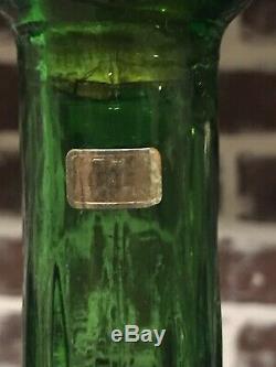 Vtg MID Century Empoli Glass Decanter Diamond Cut Green Genie Bottle Italy 22
