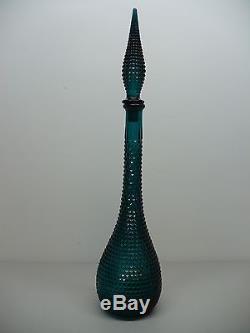 Vtg Mid-Century Art Blue Glass Genie Bottle Decanter Italy Diamond Cut WithStopper