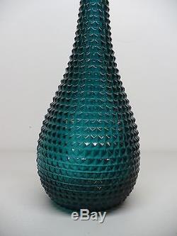 Vtg Mid-Century Art Blue Glass Genie Bottle Decanter Italy Diamond Cut WithStopper