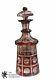 Vtg Ruby Cut To Clear Bohemian Crystal Geometric Decanter Stopper Mid C. Modern