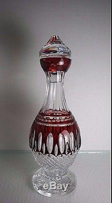 WATERFORD CLARENDON Ruby Red Cut to Clear Crystal Decanter Signed