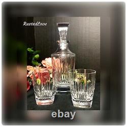 Waterford Crystal Clarion Spirits Decanter with 2 Double Old Fashioned Glasses