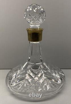 Waterford Crystal Ships Whiskey Wine Decanter Gold Brass Band Top with Stopper