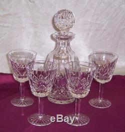 Waterford Ireland Cut Crystal Decanter & 4 Claret Glasses Lismore Pattern
