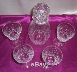 Waterford Ireland Cut Crystal Decanter & 4 Claret Glasses Lismore Pattern