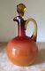 Wheeling Peach Blow Glossy Satin Glass Decanter With Amber Cut Stopper 1886-1891