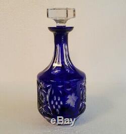 Whiskey Decanter Nachtmann Traube COBALT BLUE CUT TO CLEAR CRYSTAL Germany
