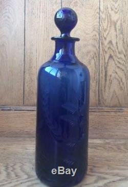 William Yeoward Crystal Fern Decanter Bottle Large Bristol Blue Cobalt