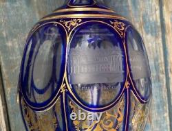 Wonderful 19th Century Bohemian Cobalt Cut to Clear Decanter Wit Etched Panels