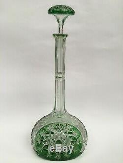 Wonderful Baccarat Crystal GREEN Cut-to-Clear TSAR Decanter with Stopper 17