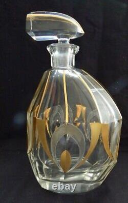 ° dEcAnTeR sEt Modernist KARL PALDA Art Deco Cut Glass Gold Streamline Crystal